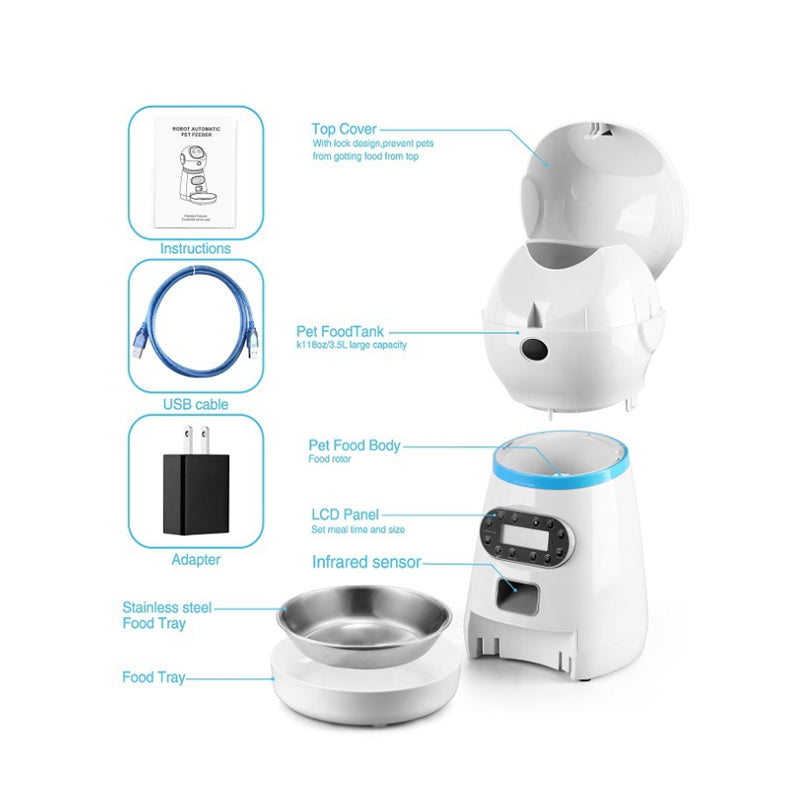 Automatic Pet Feeder 3.5L Smart Food Dispenser - Voice Programmable & Timer